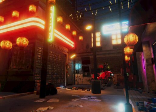 Neon alley with lanterns in Sherlock's Journey VR
