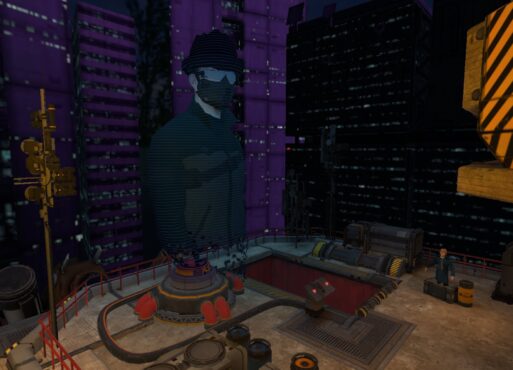 Giant Moriarty hologram over the rooftops in Sherlock's Journey VR